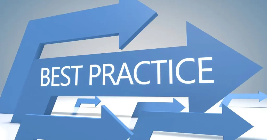 Multiple large blue arrows pointing forward with the words "BEST PRACTICE" in bold letters, representing the importance and direction of following SEO best practices for effective digital marketing and website optimization